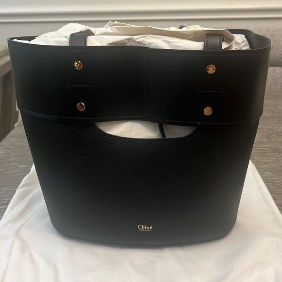 CHLOE Smooth Grained Calfskin Medium Aby Tote Black - Picture 4 of 12